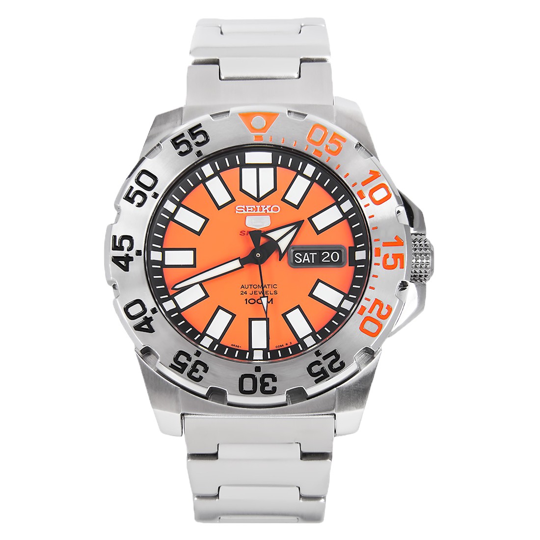 Seiko-SRP 483-5 Sports Men's Automatic Watch Analogue Dial Steel Bracelet  Grey Orange - The Watch Blog